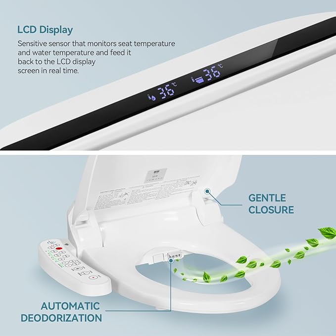 YOURLITE Bidet Toilet Seat Electric Warm Water Bidet with Warm Air Drying, Heated Seat with Self-cleaning Nozzle Temperature Adjustable White Toilet Seat