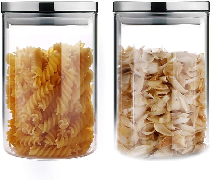 SIXAQUAE Glass Food Storage Containers Jar Stainless Steel Lids 2 Packs 1000ml Airtight Canister Organization Sets Stackable…