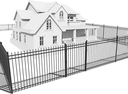 Fencer Wire 100FT Heavy Duty Anti-Rust Pinnacle Fence Barrier Kit, Metal Steel Fence w/ 5FT Height & 8FT Width Panels, Gate, Posts, and Connectors, 2” Diameter Outdoor Fencing for Yard, Pool, Patio