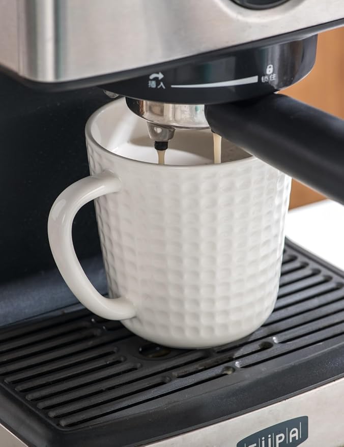 Ceramic Coffee Mugs 15 oz, Large Waffle Embossed Mug Set, Coffee Cups for Latte, Cappuccino, Cocoa, Tea, Mocha, Milk, Housewarming Wedding Present,Microwave & Dishwasher Safe - Set of 4 (White)