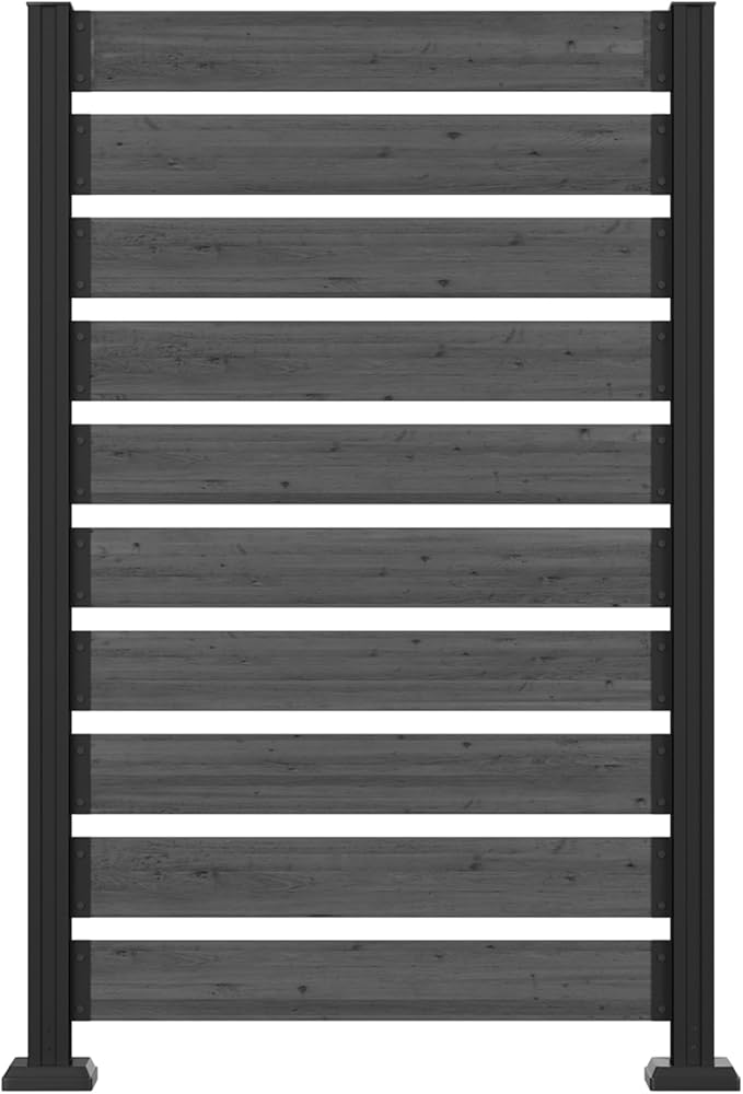 MUPATER 5ft H×3.3ft W No-Dig Wooden Privacy Screen-Dual-Use Design,Ideal Outdoor Privacy Barrier for Hard Surfaces & Soil,Durable Aluminum Post,Suit for Concealing Trash Bins, AC Units, Gray(1 Panel)