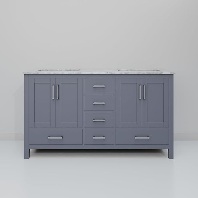 Big Sur 60 in. W x 22 in. D Dark Grey Double Bath Vanity and Carrara Marble Top