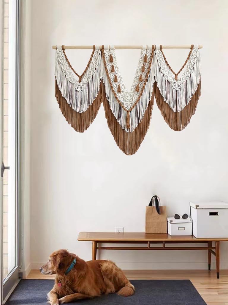 large macrame wall hanging - Boho Tapestry Macrame Wall Decor Art- Chic Bohemian Handmade Woven Tapestry Home Decoration for Bedroom Living Room Apartment Wedding Party - 43"x32" (Beige-Brown)