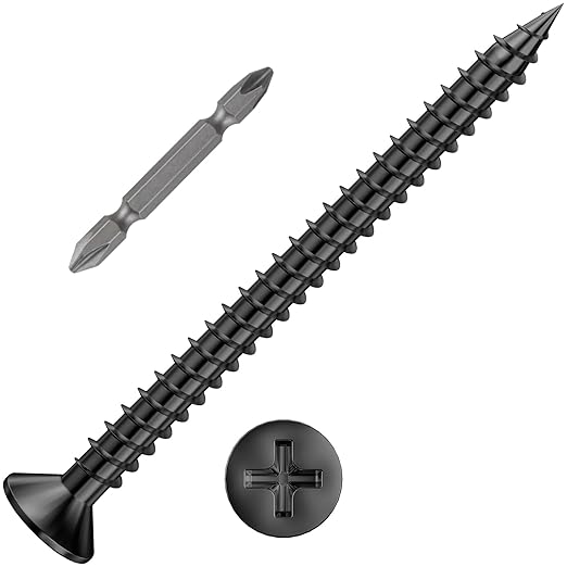 (200Pcs) #8x2 Black Wood Screw Quick Metal Self Tapping Flat Head