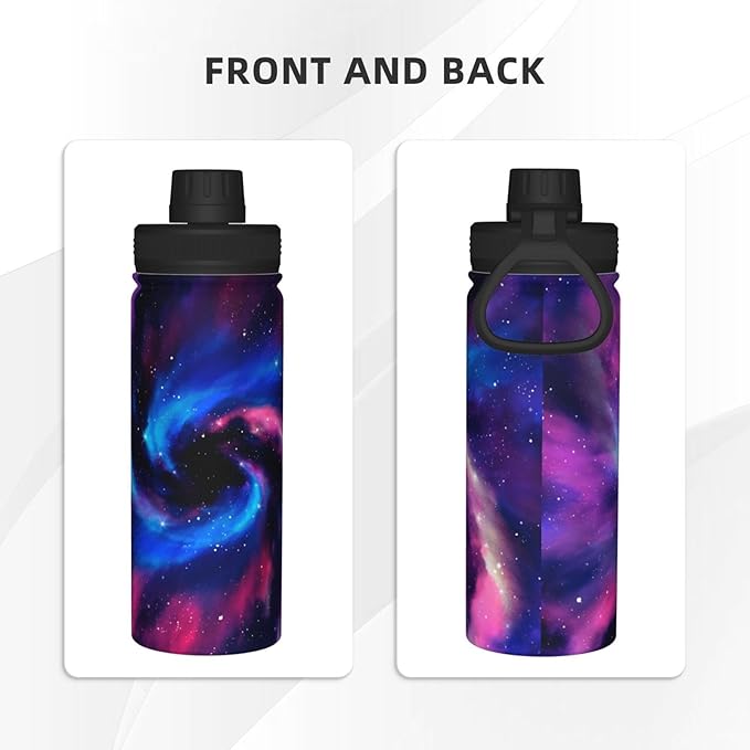 Cerburny Water Bottle 18 oz Blue Pink Galaxy Stainless Steel Insulated Bottles With Handle Leak Proof Gym Sport Water Jug For Men Women Adults
