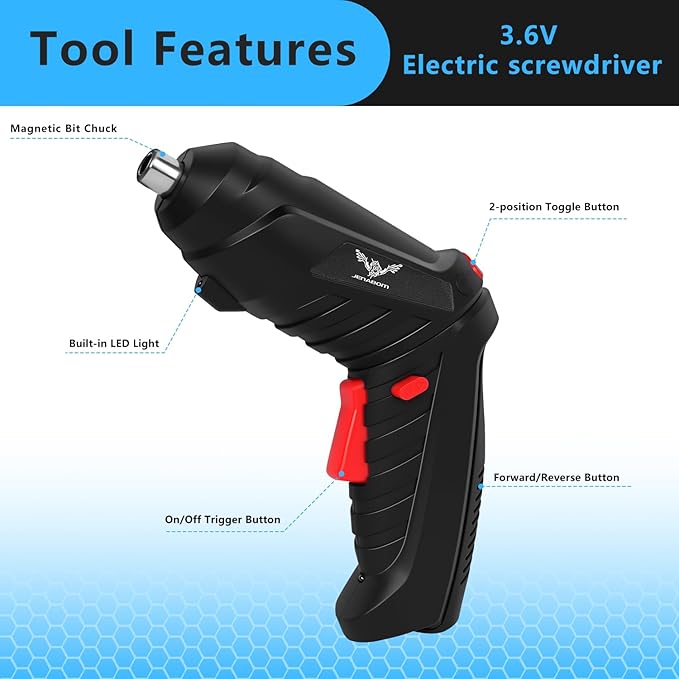 16 in 1 Electric Screwdriver Cordless Rechargeable Small Power Drill Set 3.6V Li-ion 3.5Nm Max Torque Electric Rotatable with LED Light Screwdriver for Home Office DIY Tools (Black)