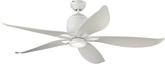 Monte Carlo 5LLR56RZWD-V1 Lily Floral 56" Outdoor Ceiling Fan with Advanced LED Light and Hand Remote Control, 5 Blades, Matte White