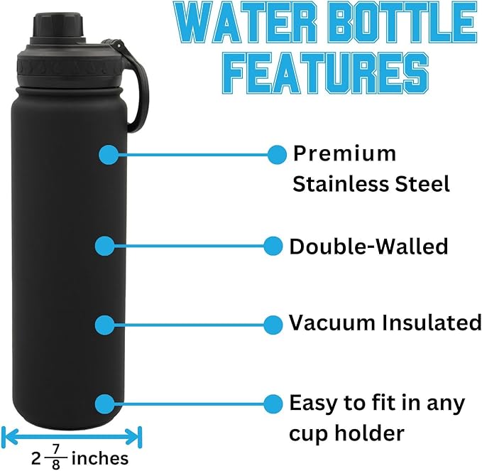 Oregon Ducks Water Bottle - Black Double Walled Stainless Steel 24 oz Keeps Drinks Cold or Hot