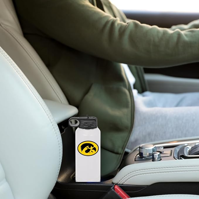 Game Day Outfitters University of Iowa 32oz Stainless Steel Double Walled White Beverage Bottle with Flip Straw Spout - College Gear for Playoff Season – Show your Hawkeye Pride