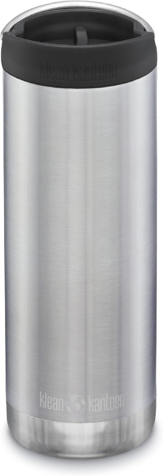 Klean Kanteen TKWide Insulated Coffee Tumbler with Café Cap - Stainless Steel Coffee Tumbler - 16 Oz, Brushed Stainless