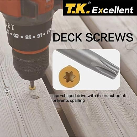 T.K.Excellent Deck Screws 3-1/2 Inch Wood Screws #10 x 3-1/2, 330 Pcs, Rust Resistant Structural Fence Screws Torx Drive Screw, Two T25 Bits, Brilliant Yellow Ruspert Coating Rust Proof