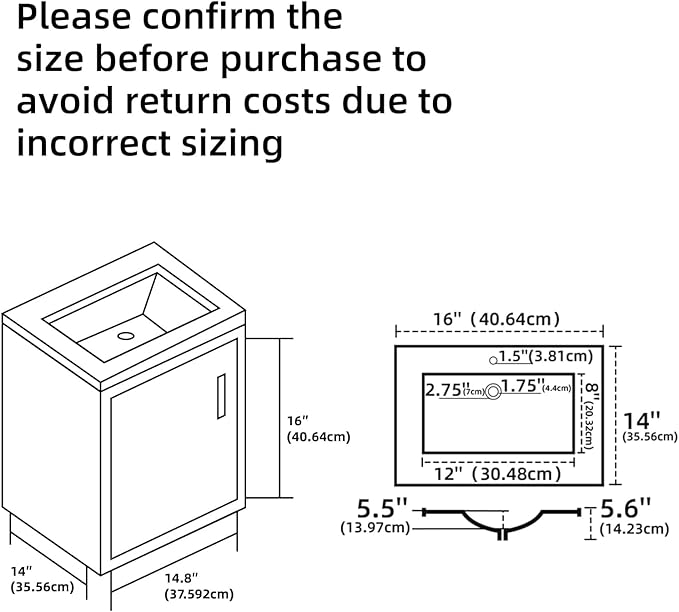 16'' Bathroom Vanity with Ceramic Sink Combo, Wall Mounted Small Bathroom Vanity with Soft-Close Door Modern Floating Cabinet, Pop-up Drain, P-Trap Included, BrownWalnut(No Faucet)