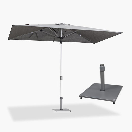 PURPLE LEAF 6 X 10 FT Semi-Auto Outdoor Patio Umbrella with Base Market Table Sun Umbrellas with 6 Aluminum Sturdy Ribs for Backyard Deck Garden Pool (Silver Pole Gray Canopy)