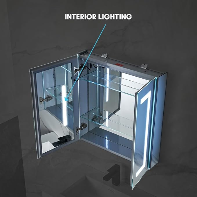 Blossom LED Medicine Cabinet Mirror for Bathroom 25x26 Inch - Recessed/Surface Mounted Lighted Medicine Cabinet with Mirror - Defogger, 3-Color Dimmer - Wall Mounted Storage Cabinet