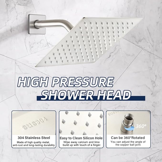 POP SANITARYWARE Shower Tub Faucet Set Brushed Nickel Bathroom 8 Inch Shower Head System with Tub Spout Wall Mounted Singe Handle Tub and Shower Trim Kit with Valve
