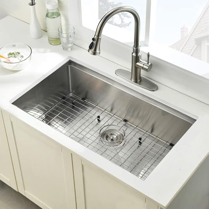 30 Inch Undermount Kitchen Sink Stainless Steel, 30 x 19 Inch Single Bowl Undermount Workstation Sink 10 Inch Deep Commercial 16 Gauge Stainless Steel
