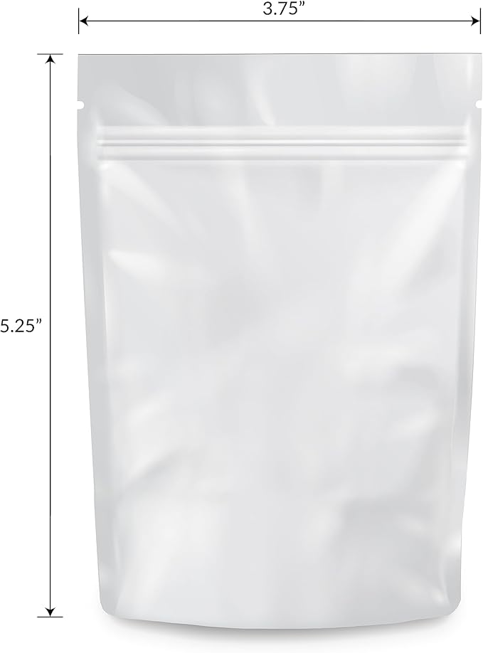 Mylar Bags Smell Proof 1/8 Ounce All White - 1000 Count 5.25 X 3.75 6mill Thickness - Packaging Bags - Mylar Bags For Food Storage - Resealable Bags - Smell Proof Bags
