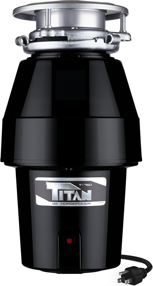 TITAN 10-US-TN-760-3B Torque Garbage Disposal System with Stainless Steel Impellers & Griding Components, Black (1/2 HP | Mid Duty)