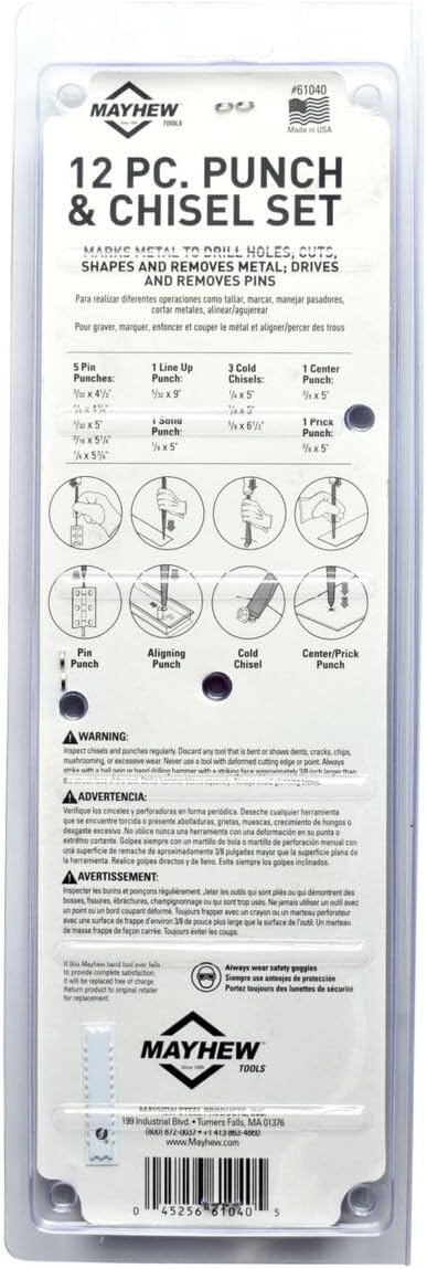 Mayhew Tools Select 61040 Punch and Chisel Set, 12-Piece, black, one size