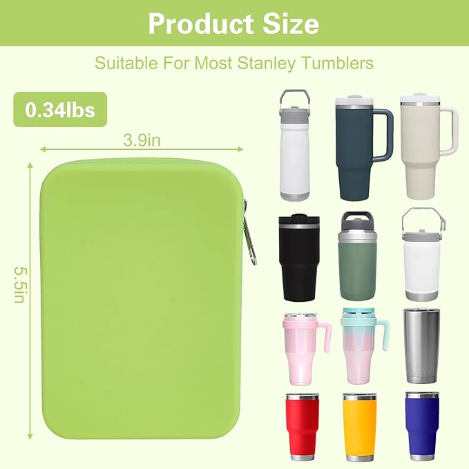 Water Bottle Pouch for Stanley Tumbler,Silicone Waterproof Fanny Pack for Stanley Cup 30/40oz Universal,Large Capacity Durable Tumbler Pouch-Green