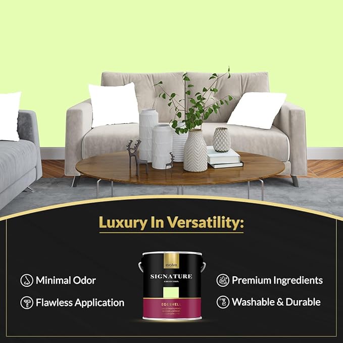 EVOLVE Signature Paint & Primer: Luxury Paint & Primer for Indoor & Outdoor Surfaces, Minimal Odor, Eggshell Sheen (Tennis Green, 1 Gallon)