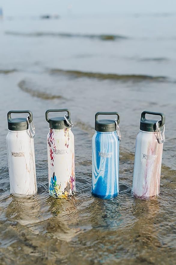 Healthy Human Stainless Steel Water Bottle | Double Walled Vacuum Insulated Water Thermos for Adults | Eco-Friendly Travel Bottles with Leak Proof Lid (Art Deco, 16 oz/ 473 ML)