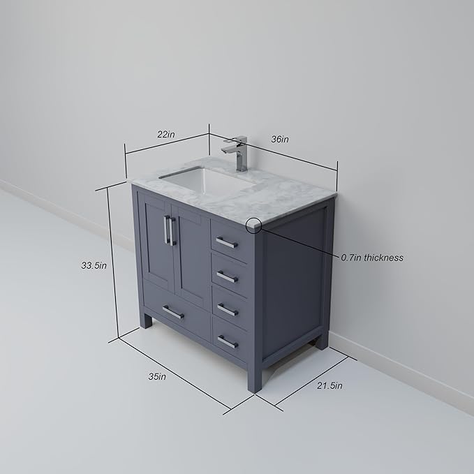 Big Sur 36 in. W X 22 in. D Dark Grey Single Bath Vanity Cabinet Without Countertop