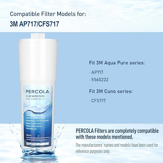 AP717 Inline Water Filter, Compatible with 3M Aqua-Pure Inline Water Filtration System AP717, 5560222, W/Scale Inhibitor (2 Pack)
