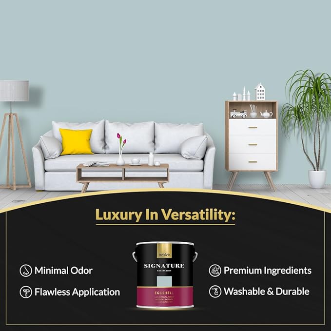 EVOLVE Signature Paint & Primer: Luxury Paint & Primer for Indoor & Outdoor Surfaces, Minimal Odor, Eggshell Sheen (Lunar Gray, 1 Gallon)