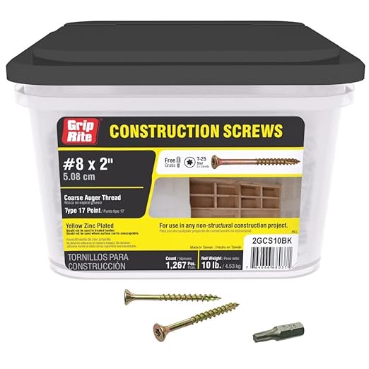 Grip Rite Prime Guard 2GCS10BK T25 Star Drive Construction Screws with Type 17 Tip 10-Pound Box, 8 by 2"