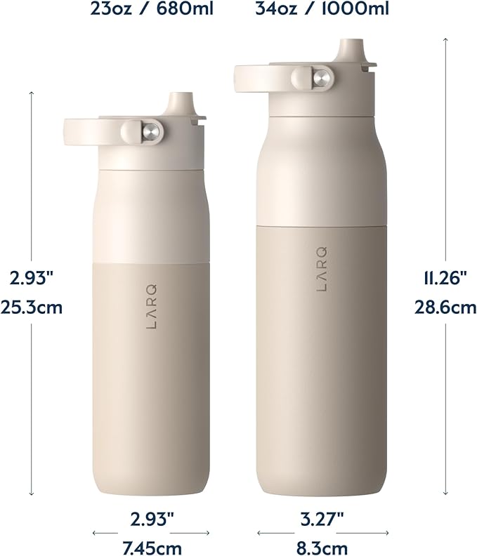 LARQ Bottle Swig Top 34oz - Insulated Stainless Steel Water Bottle With Built-In Silicone Handle | Thermos, BPA Free | Reusable Water Bottle for Sports, Gym, and Travel, Mojave Dune
