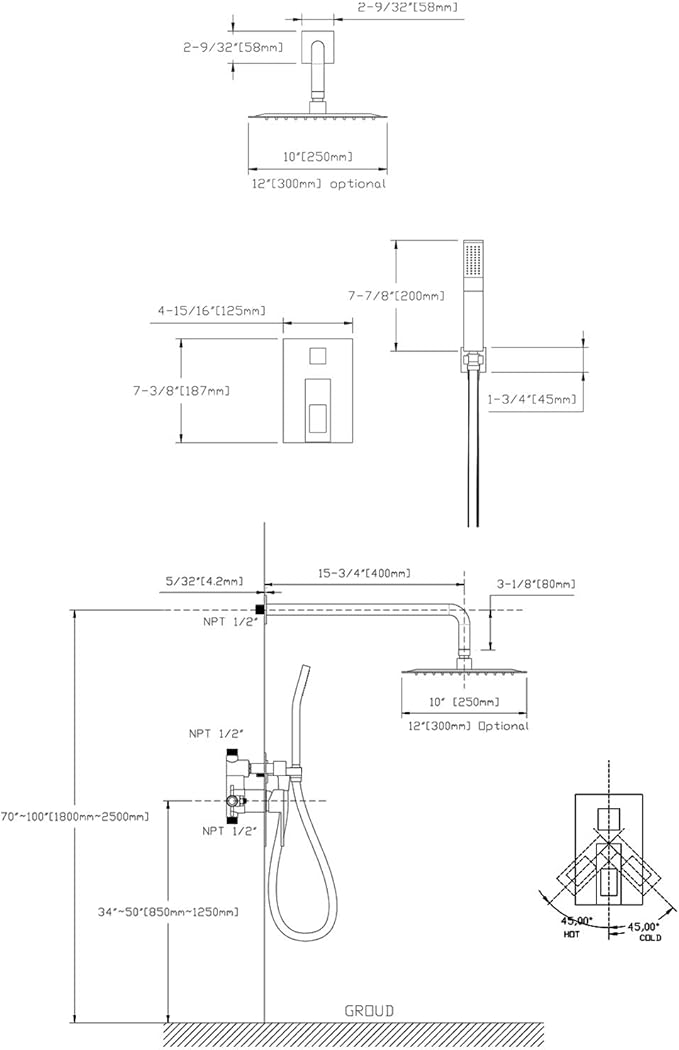 Shower Trim Kit with Valve, Shower System Includes 8 Inches Rain Shower Head With Handheld, Solid Brass Pressure Balance Valve, Chrome Finish