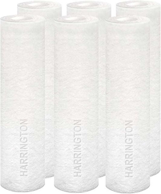 Harrington HVV5-10N 5 Micron 10" x 2.5" Premium Sediment Water Filter Replacement Cartridge - Made in USA - for Any Standard RO Unit | Whole House Sediment Filtration (Pack of 6)