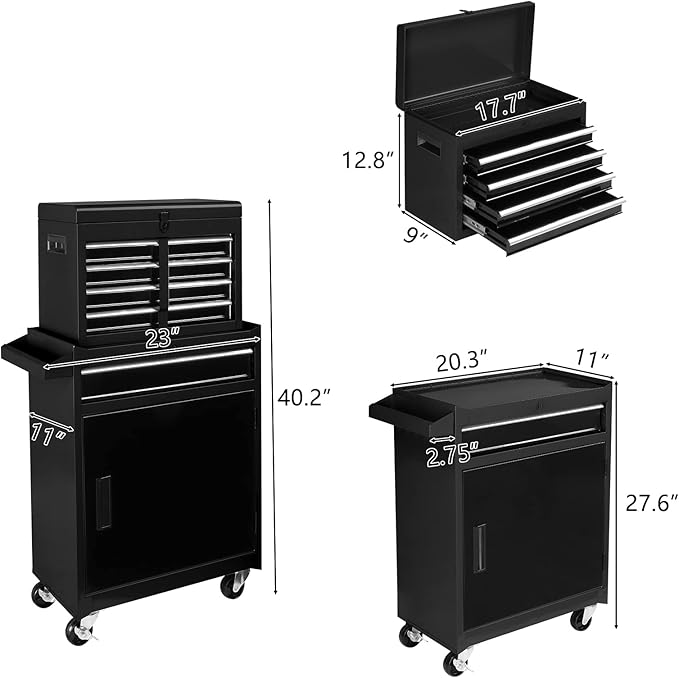 TUFFIOM 5-Drawer Rolling Tool Chest, Tool Storage Cabinet w/Drawers, Lockable Wheels, Detachable Top & Adjustable Shelf, Mechanic Tool Organizer Box for Garage, Workshop, Warehouse & Repair Shop