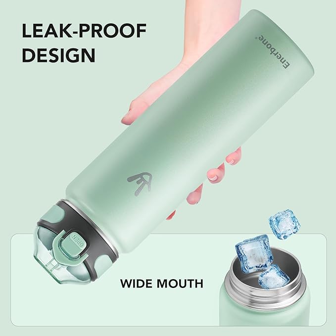 Enerbone Insulated Water Bottle, 32 oz Stainless Steel Water Bottles with Carrying Strap, Double-Wall Vacuum Insulation Thermos, Leakproof Sports Bottle with Straw, Keep Drinks Hot or Cold for Hours