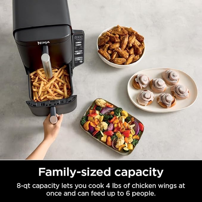Ninja DoubleStack 2-Basket Air Fryer, DoubleStack Technology Cooks 4 Foods at Once, Space Saving Design, 8 QT, 6-in-1, Smart Finish & Match Cook, Air Fry, Broil, Bake, Easy Meals & Clean, Black, SL201