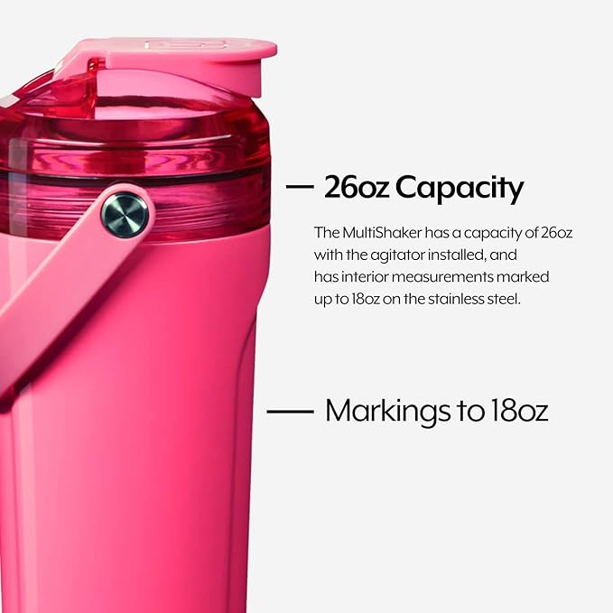 BrüMate MultiShaker Blender Shaker Bottle | 100% Leakproof Insulated Stainless Steel Shaker Bottle | Protein Shaker Bottle, and Pre Workout Bottle for the Gym | 26oz (Neon Pink)