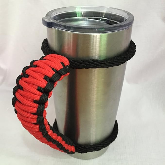Handmade Paracord Handle for Yeti/Rtic/Ozark Trail Rambler 20 Oz Tumbler. Red/Black