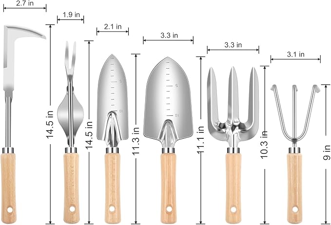 Weed Puller Tool, 6 Piece Stainless Steel Heavy Duty Weeding Tool, Weed Puller, Crack Weeder Tool, Weed Remover Tool with Ergonomic Wooden Handle, Gardening Gifts for Women