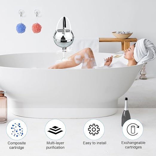 Bath Water Filter Water Faucet Filter, Purify Your Bathwater -8 Stages Bath Filter- Removes Hundreds of Contaminants, Bath Faucet, BPA Free, Water Filter for Ball Shower, White (1)
