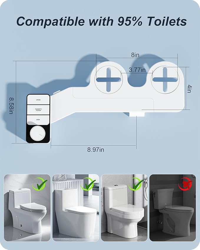 Bidet Attachment for Toilet, Non-Electric Toilet Bidet Attachment Self Cleaning Dual Retractable Nozzles for Frontal &Rear Wash