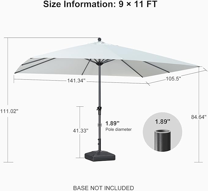 PURPLE LEAF 11.5' x 9' Patio Market Umbrella Outdoor Table Sun Umbrellas with Crank 8 Aluminum Sturdy Ribs for Pool Deck Backyard Beach White