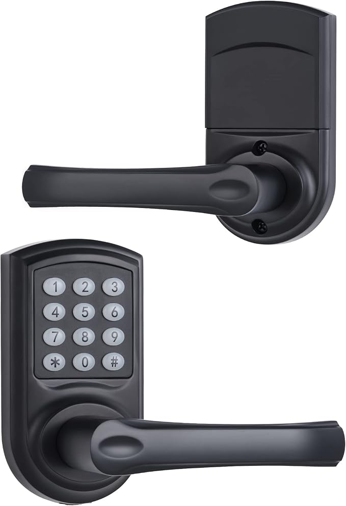 Digital Door Lock - Matte Black Electronic IC Card USB Keypad Lever Lock for Office, Bedroom, Hotel, Apartment