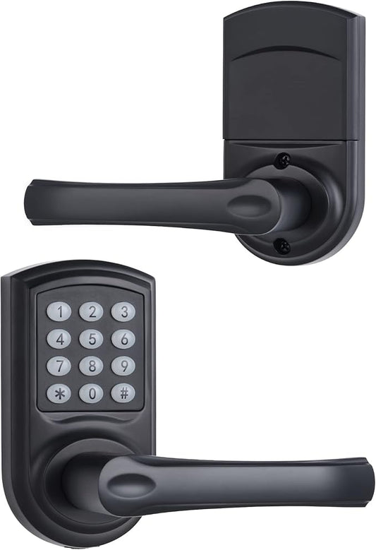 Digital Door Lock - Matte Black Electronic IC Card USB Keypad Lever Lock for Office, Bedroom, Hotel, Apartment