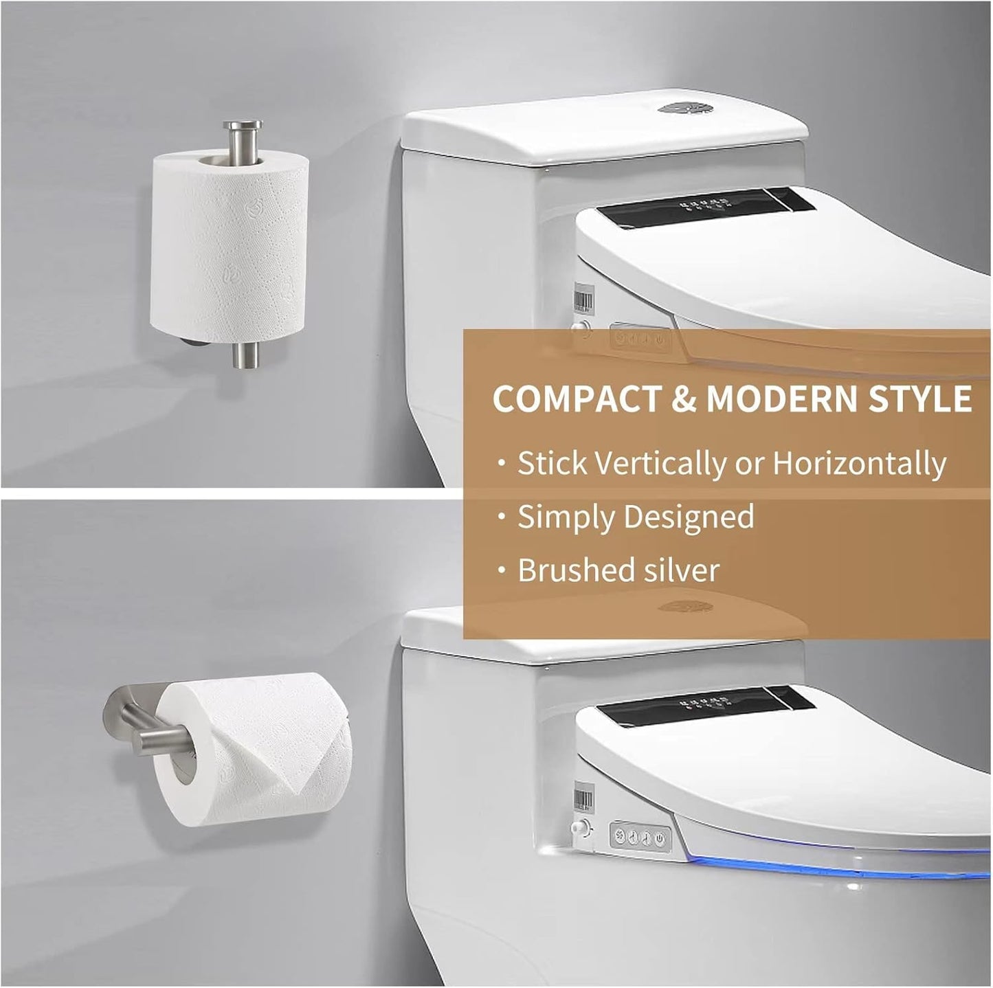 Toilet Paper Holder,Brushed Nickel,Wall Mount, Upgraded Adhesive Toilet Roll Holder,no Drilling,Bathroom/Rv/Washroom,SUS 304 Stainless Steel,Rustproof (Brushed Nickel, 1 Piece)