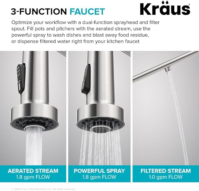 KRAUS Bolden 2-in-1 Commercial Style Pull-Down Single Handle Water Filter Kitchen Faucet for Reverse Osmosis or Water Filtration System in Brushed Brass/Matte Black, KFF-1610BBMB