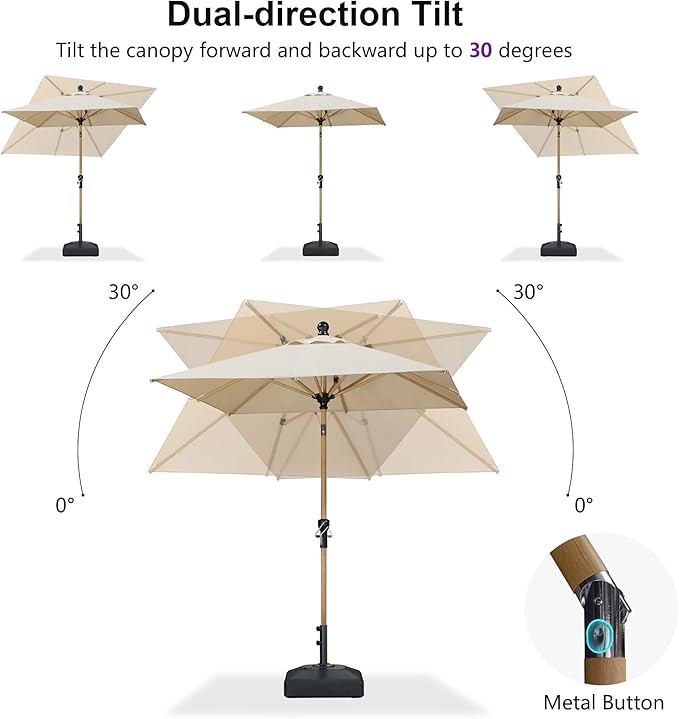 PURPLE LEAF 6.5' x 6.5' Square Patio Umbrella Market Umbrella Aluminum Outdoor Table Umbrella with Push Button Tilt & 8 Sturdy Ribs and Crank Commercial Sun Umbrella for Pool Backyard Deck, Beige