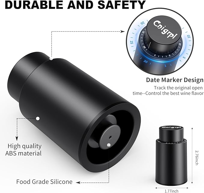 Wine Bottle Stoppers，2-in-1 Vacuum Wine Stopper，Reusable Wine Savers, Wine Preserver Vacuum Pump Corks Keep Wine Really Fresh, Best Gift Accessories (1 Pack)