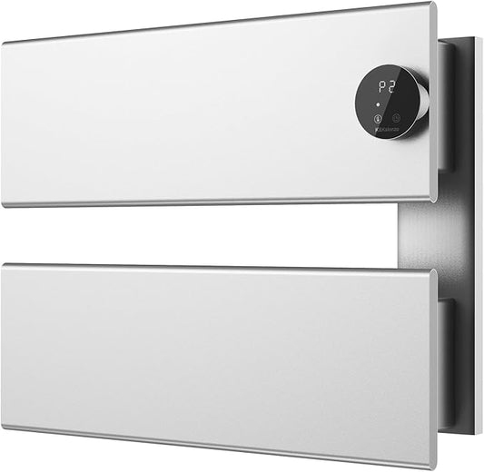K&KALONZO Electric Towel Warmer, 18.35" W x 14.6" H Wall-Mounted Towel Heater with Built-in Timer, Waterproof Aluminum Towel Warmer for Bathroom, Support Plug-in and Hardwired, Silver, K2-R-S