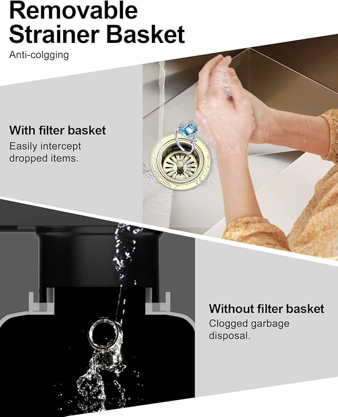 BOTEMY Extended Garbage Disposal Flange Basket Strainer Stopper, Deep 304 Stainless Steel Kitchen Sink Flange Stopper for 3-1/2 Inch Standard Sink Drain Hole, Bright Gold Deep Sink Disposal Strainer